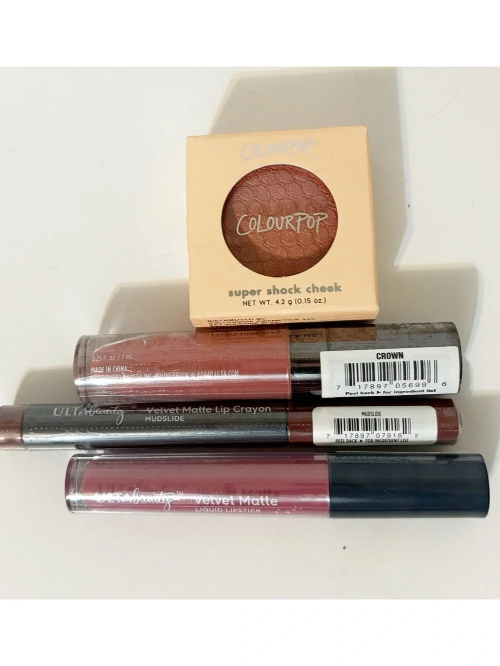 4 Piece Ulta Beauty & Colourpop Make-Up Bundle, Lipgloss Lipstick Crayon & Blush